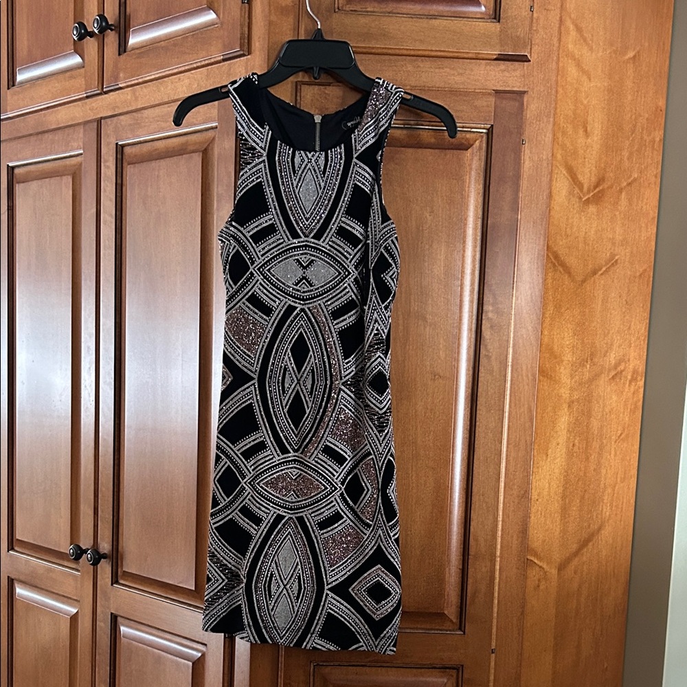 Speechless Black and Silver Patterned Mini Dress - image 1